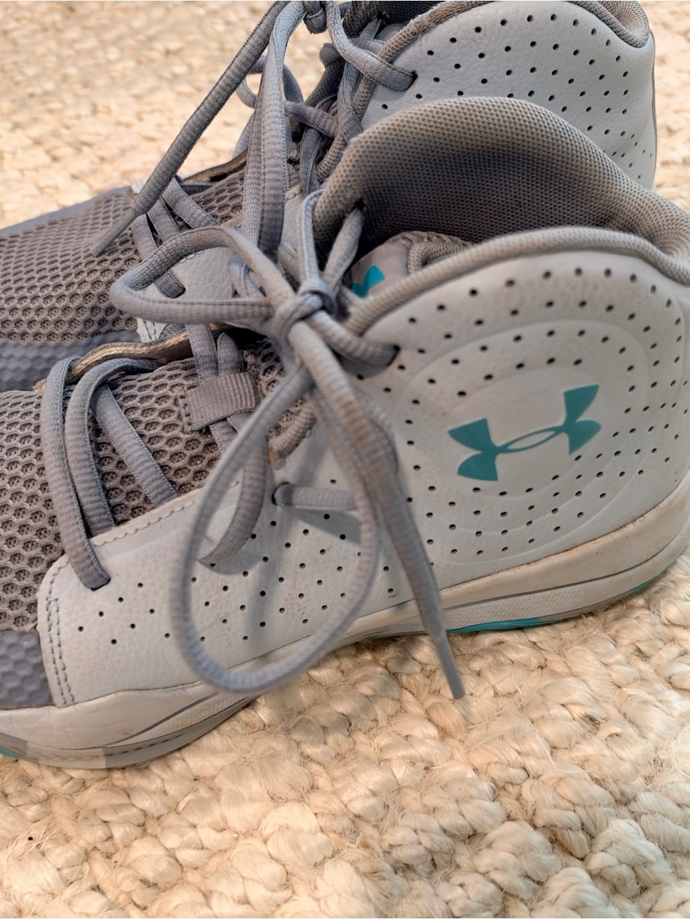Under Armour Kids Gray High-Top Sneakers with Teal Logo